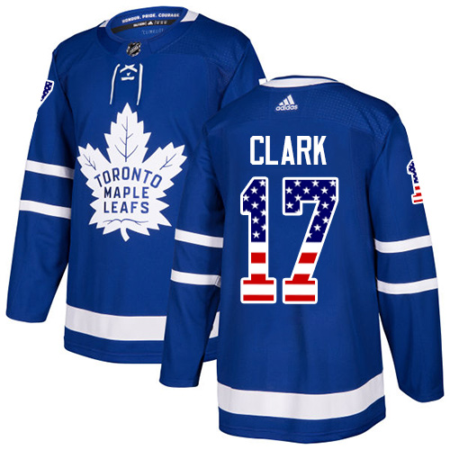 Adidas Maple Leafs #17 Wendel Clark Blue Home Authentic USA Flag Stitched NHL Jersey